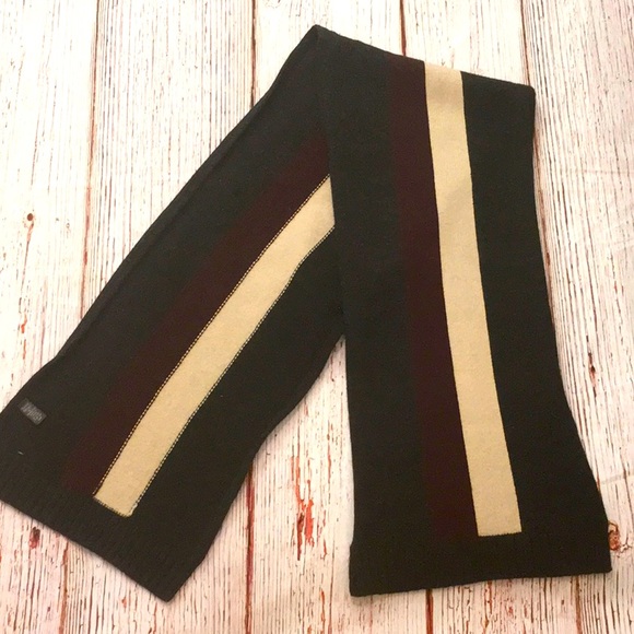 Wool Scarf Striped Maroon Cream Charcoal 5’ - Picture 2 of 7